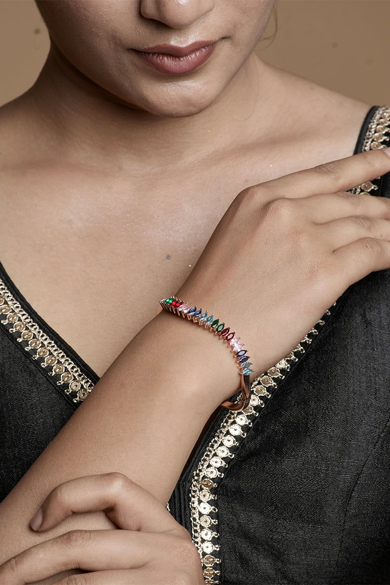 Copper Multicolor Stones Link Lock Bracelet - Mayrake.in