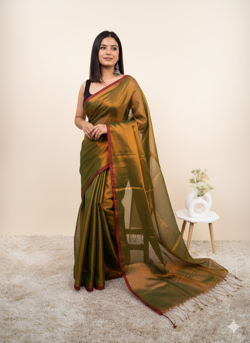 Rose Pink Khadi Cotton Tissue Saree