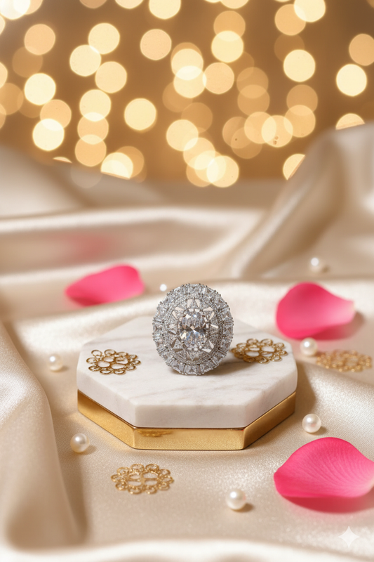 Sparkling American Diamond Ring Jewellery with Oval Swarovski Stone