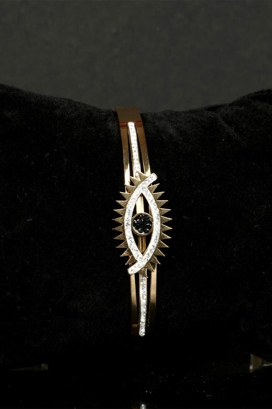 Golden Metal Evil Eye AD Stones Link Lock Bracelet - Mayrake.in