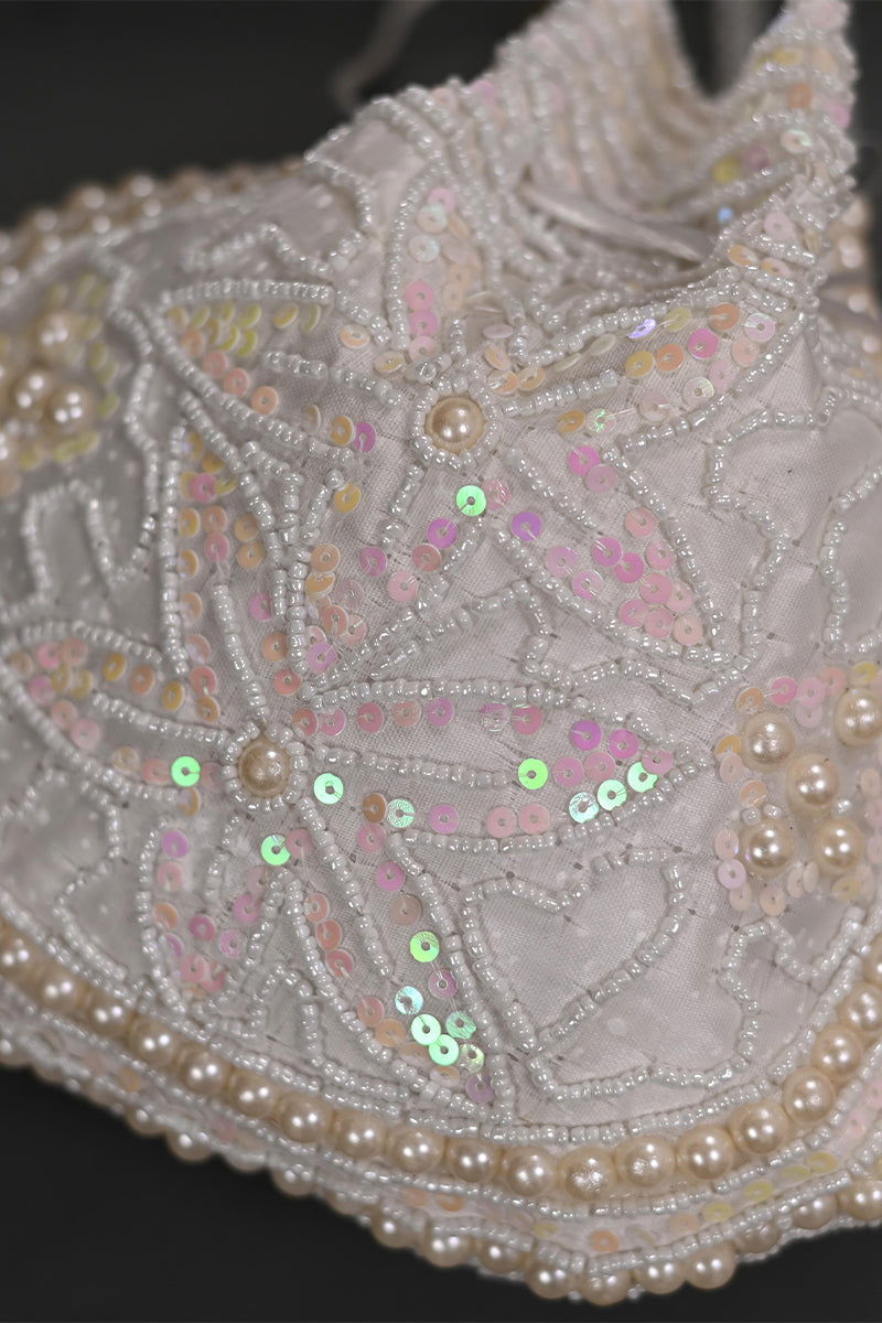 Ivory Cream Potli with Handmade Pearl and Sequin Design - Mayrake.in