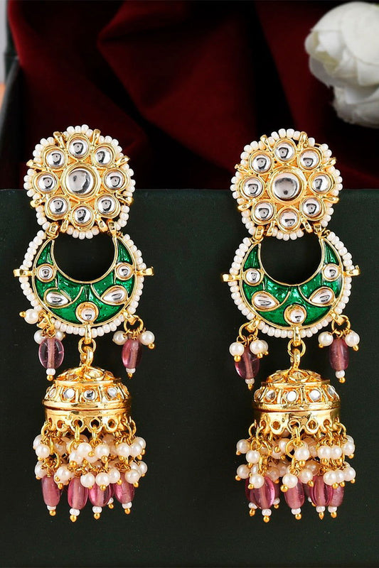 Kundan Work Jhumka with Pearls in Mixed Meta - Mayrake.in