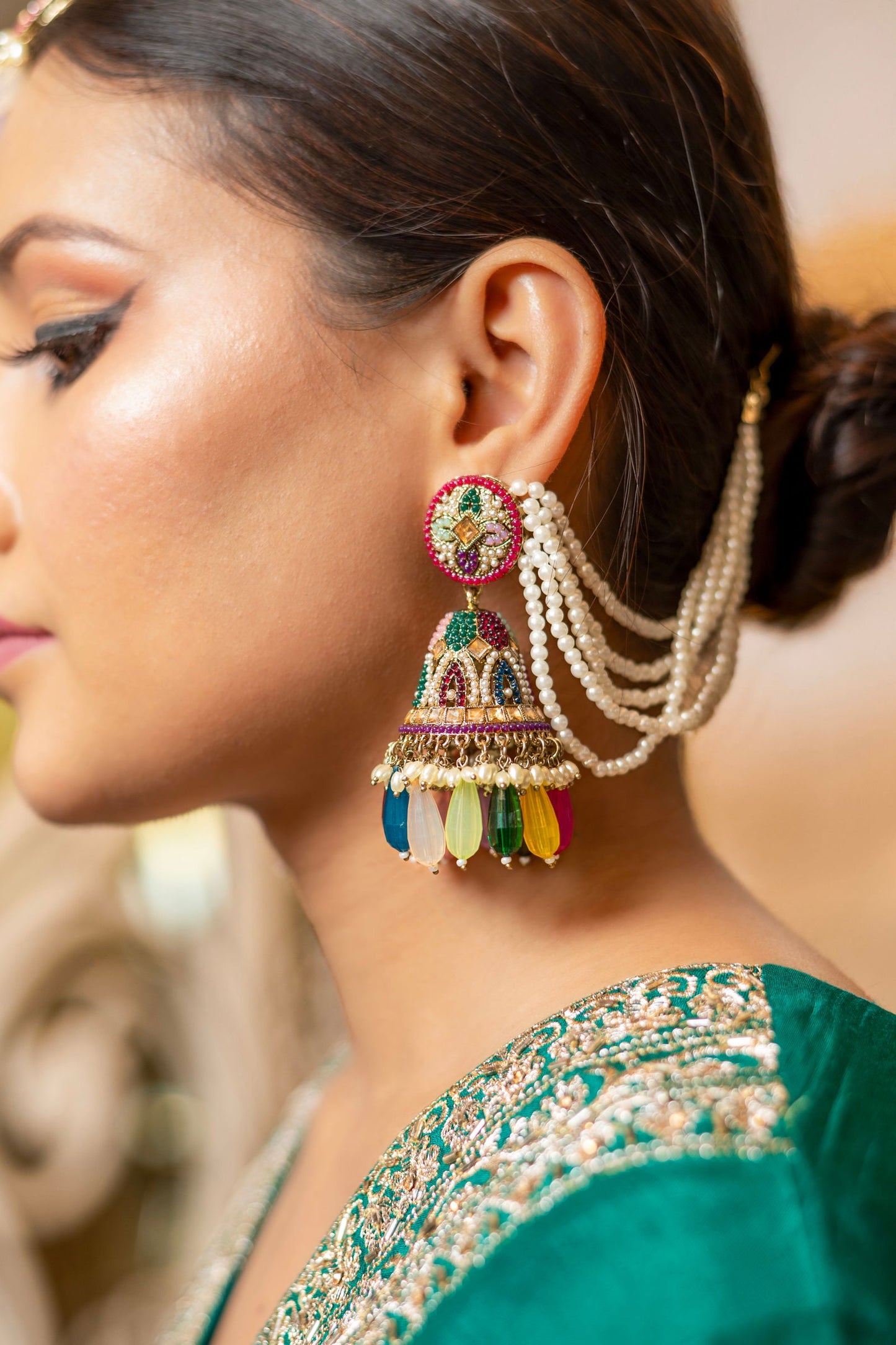 Mayrake Beautiful Jhumka with Back Chain and Maang Tikka - Mayrake.in
