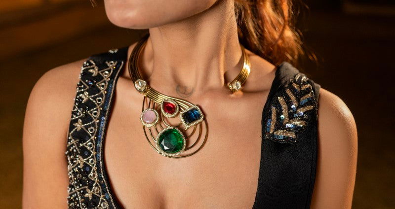 Multi-Stone Hasli Style Blue Stone Earrings Necklace - Mayrake.in