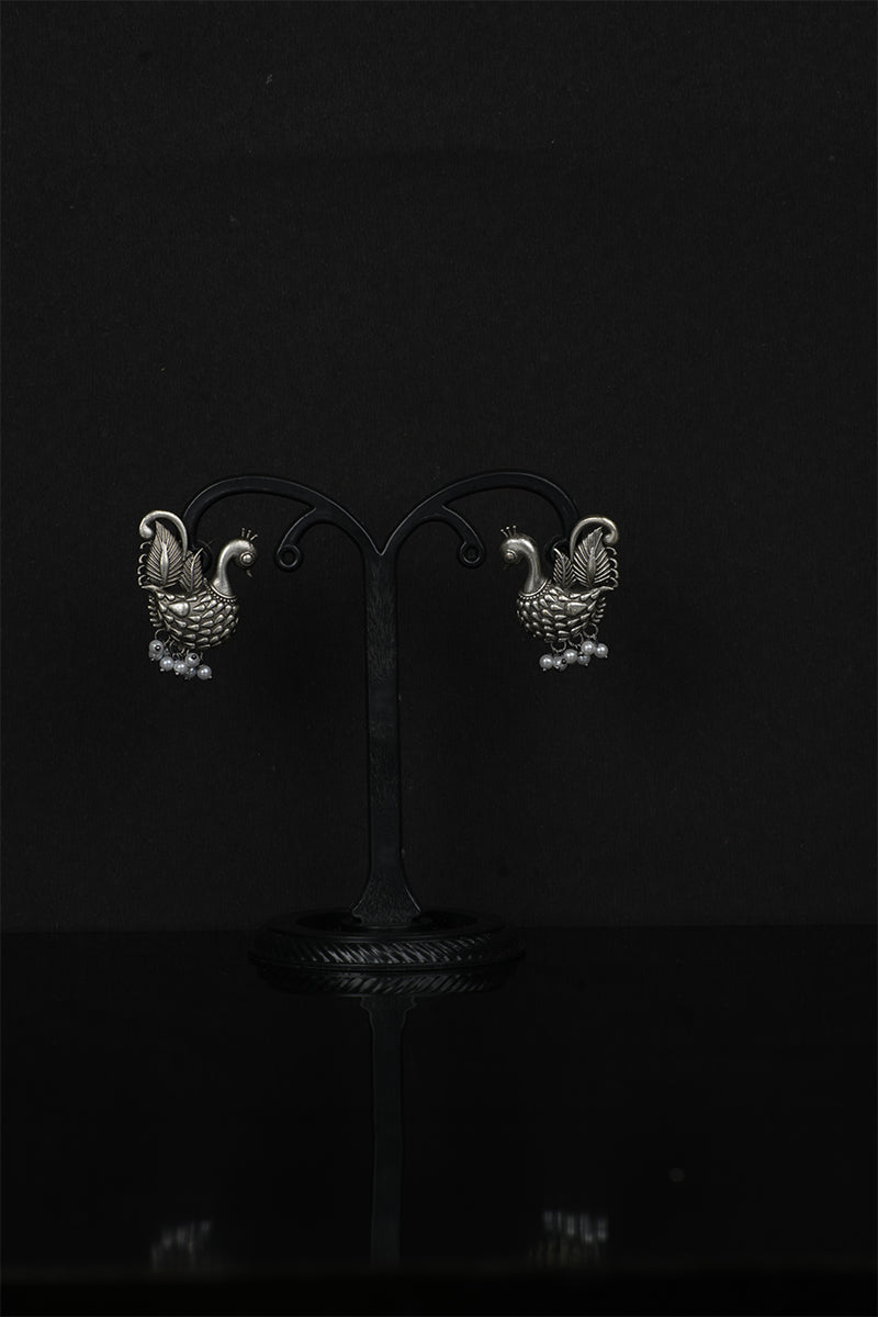 Oxidized Metallic Pearl Drop Stud Earrings - Mayrake.in