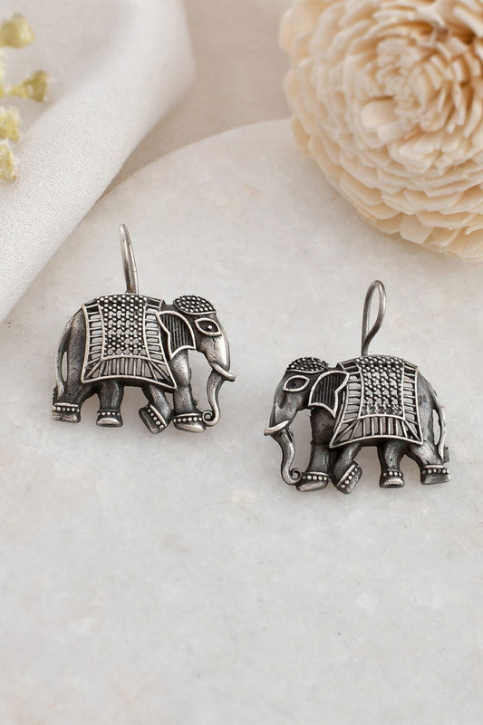 Oxidized Unique Elephant Shape Earrings - Mayrake.in