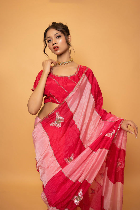 Rose Pink Organza Saree with Gotta Patti Design - Mayrake.in