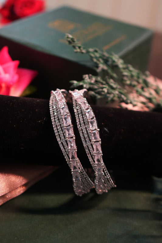 Sparkling Designer Antique-Shape American Diamond Bangles Jewellery Set - Mayrake.in