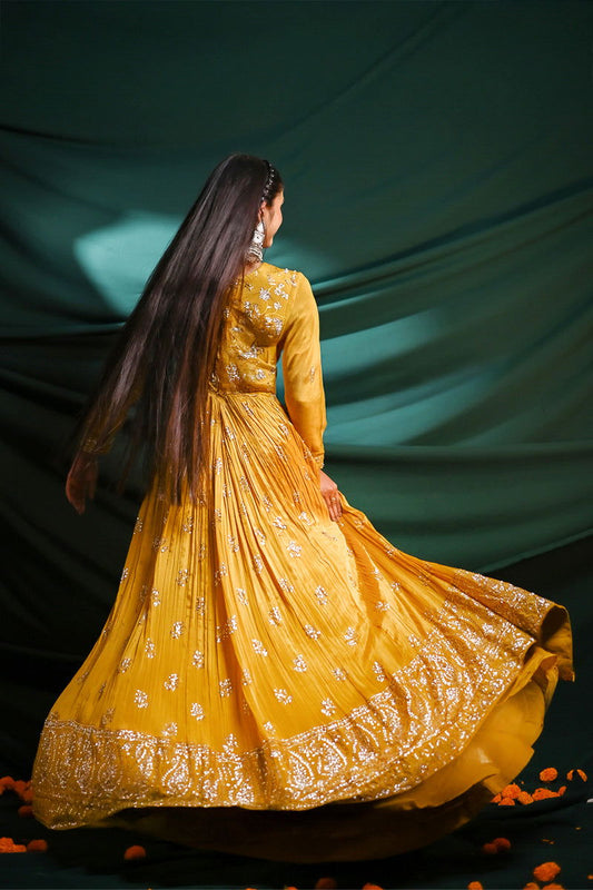 Yellow Long Floor-Length Designer Lehenga - Mayrake.in