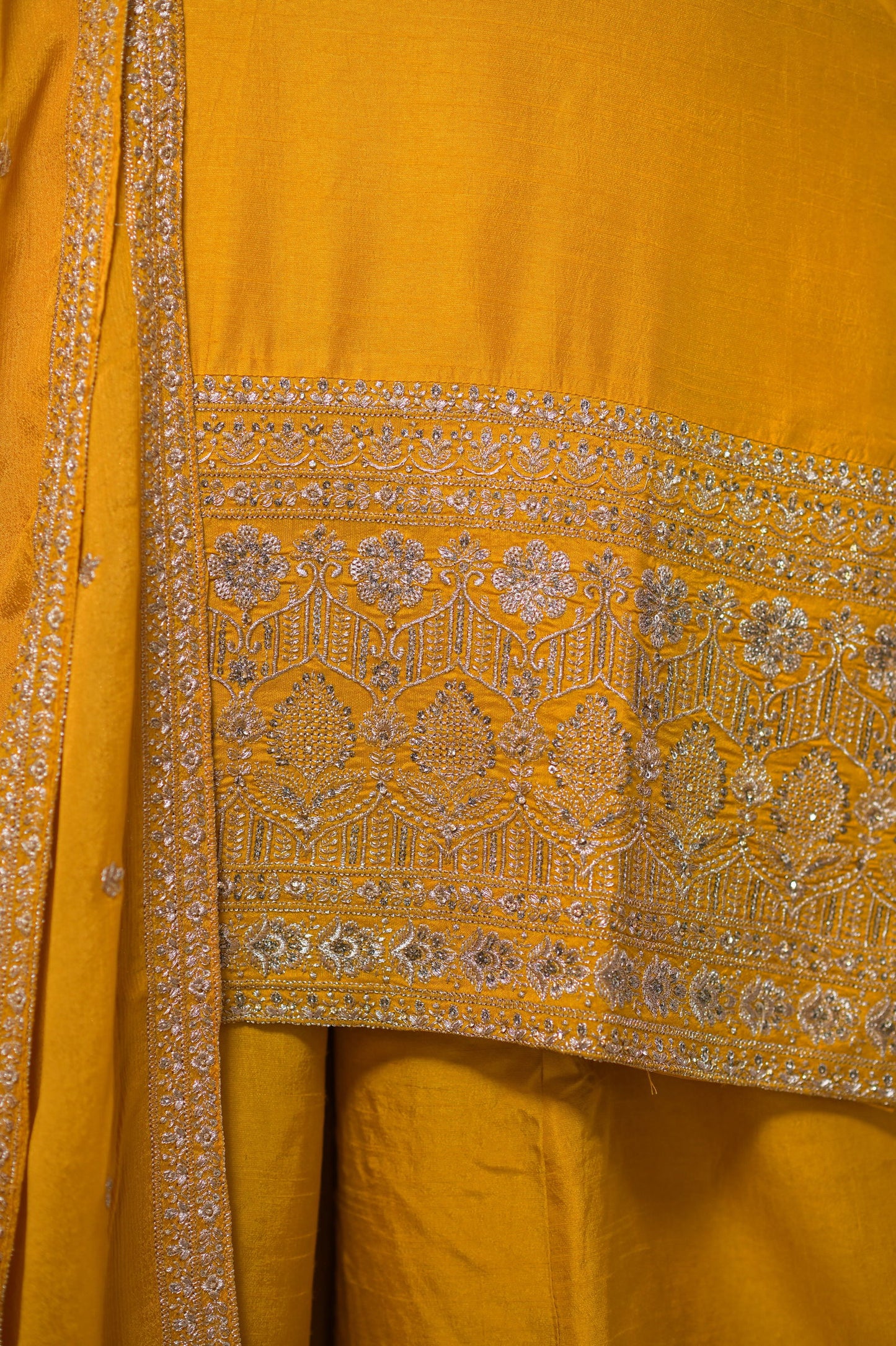 Yellow Viscose Silk Embroidered Kurta with Flared Palazzo Set - Mayrake.in