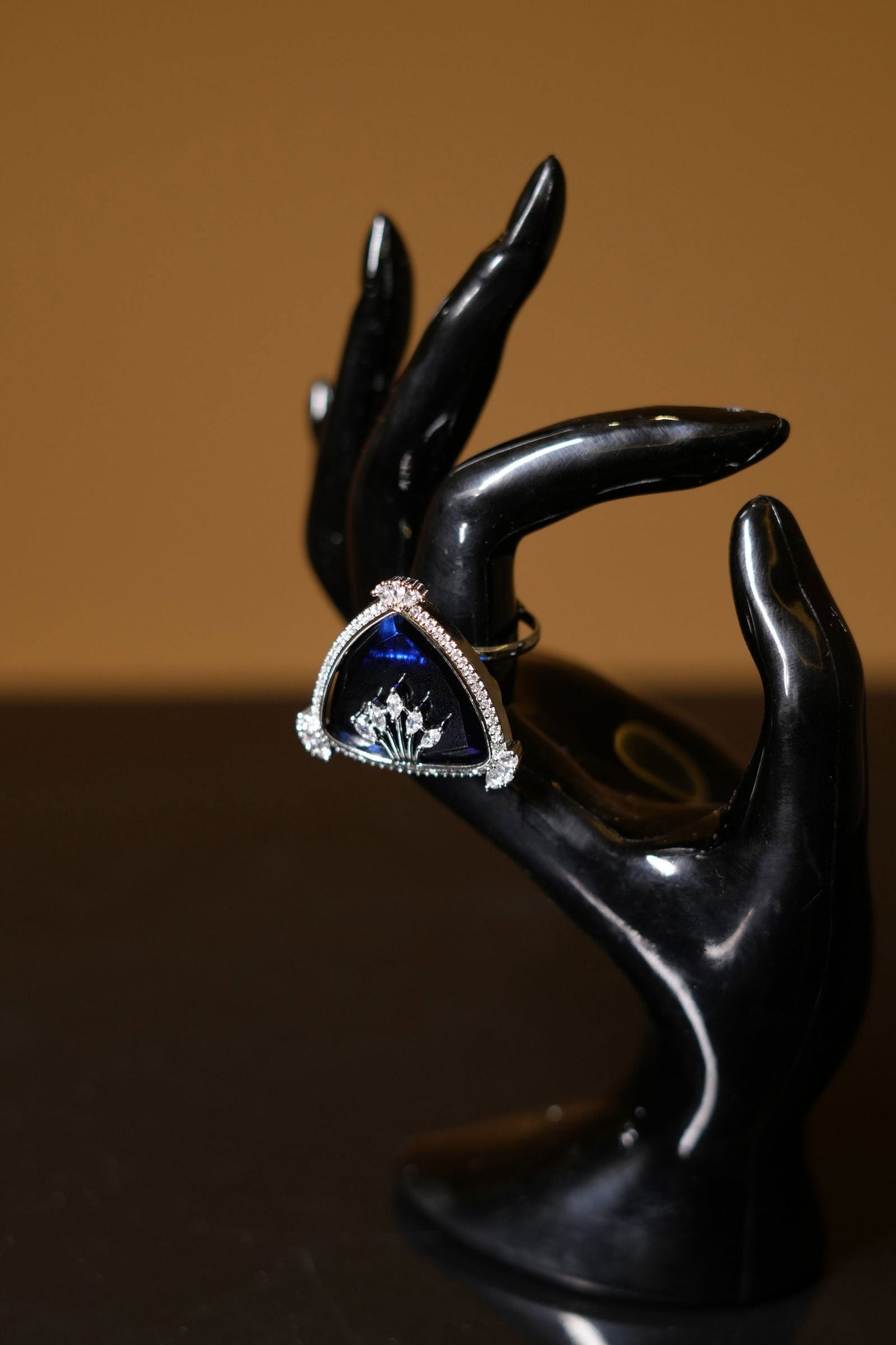 American Diamond Ring with Round Shaped Blue-Colored Stone - Mayrake.in