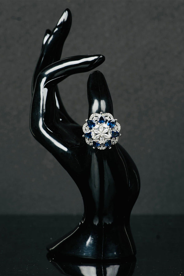 American Diamond Round Shaped Blue-Colored Multiple Stone Ring Jewellery - Mayrake.in