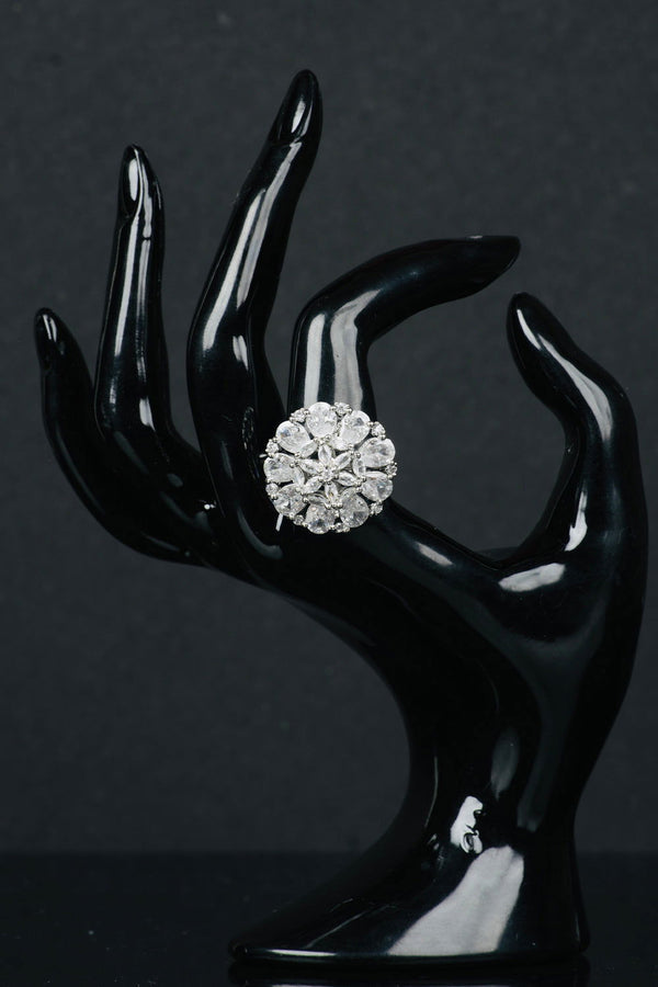 American Diamond Round Shaped Golden-Colored Multiple Stone Ring Jewellery - Mayrake.in