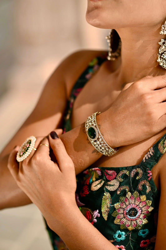 Antique Blue Stone Kundan Bracelet - Mayrake.in