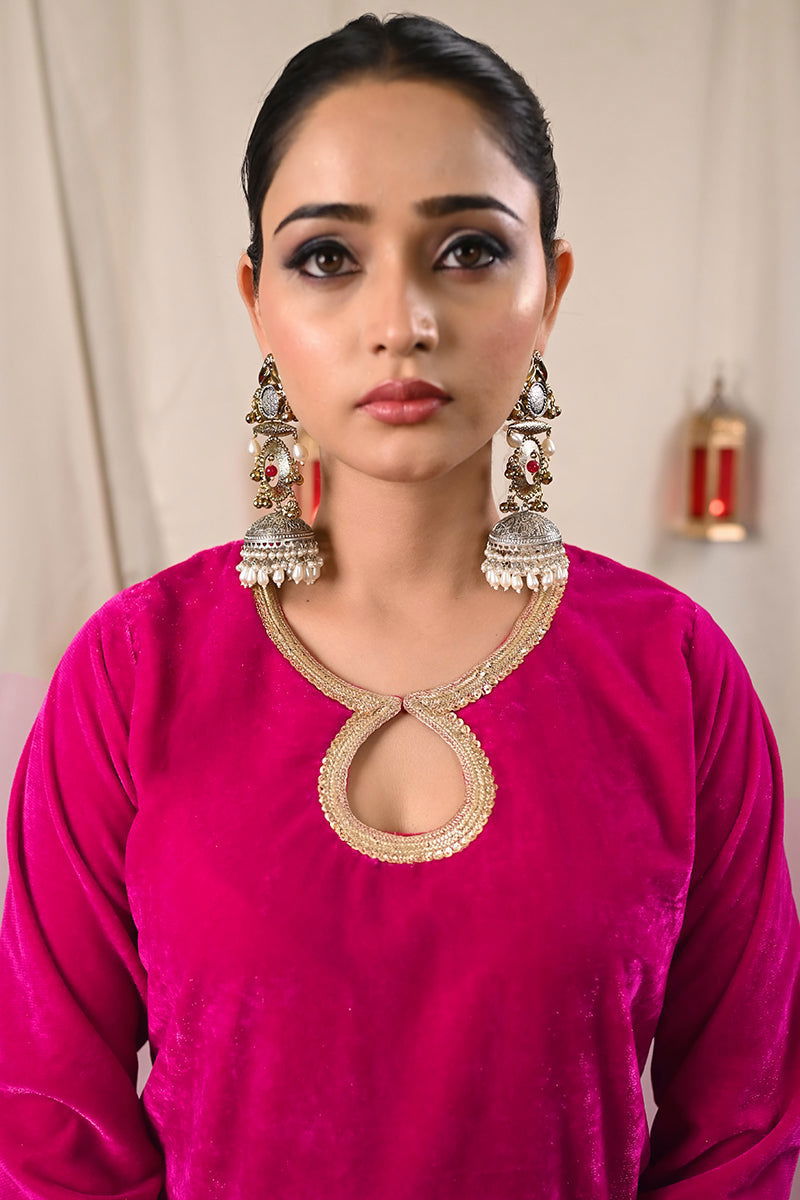 Antique Long Mixed Metals Teardrop Pearls Jhumkas - Mayrake.in