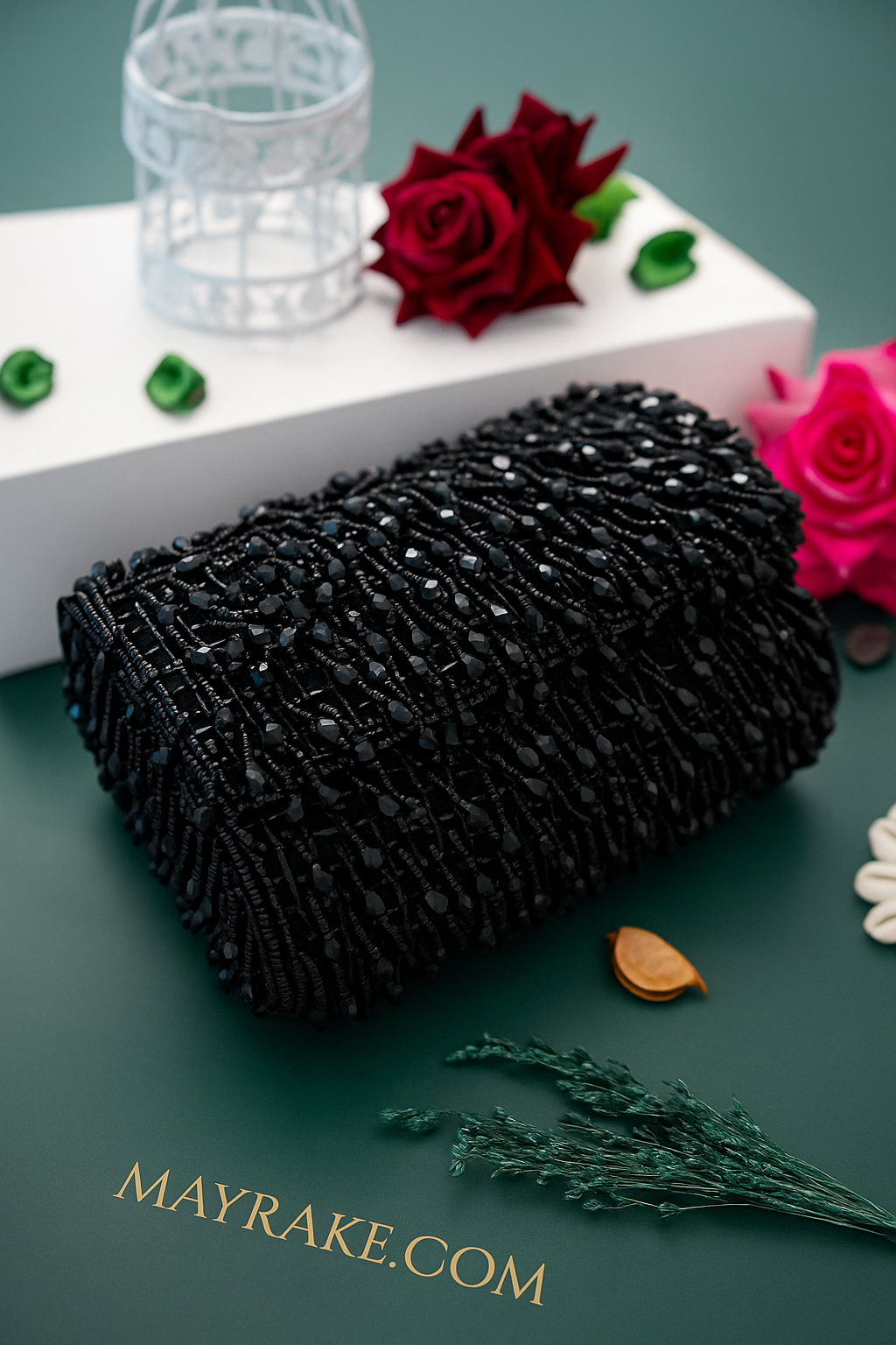 Black Clutch with Tassels and Beads - Mayrake.in