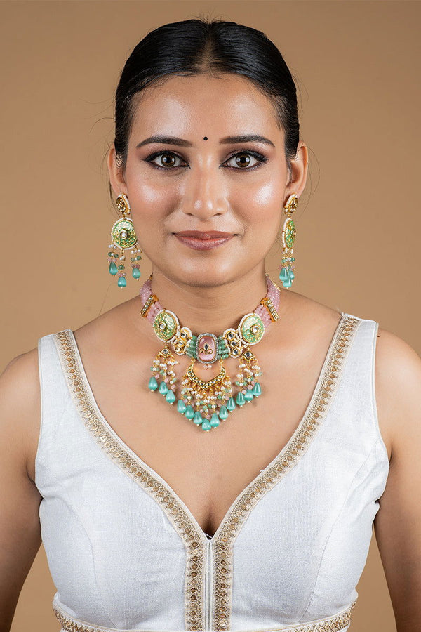 Choker Set With Multicolor Stone In Mix Metal - Mayrake