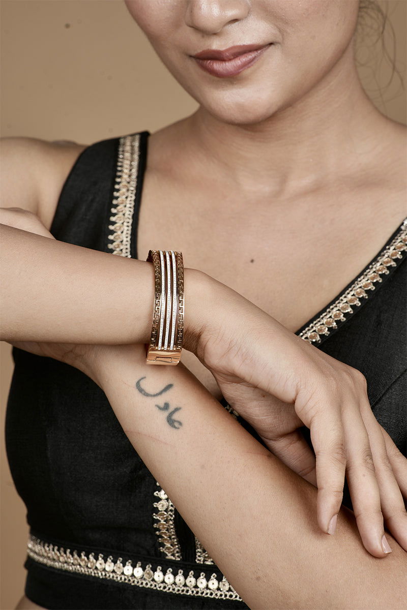 Copper Finish American Diamond Secure Lock Bracelet - Mayrake.in