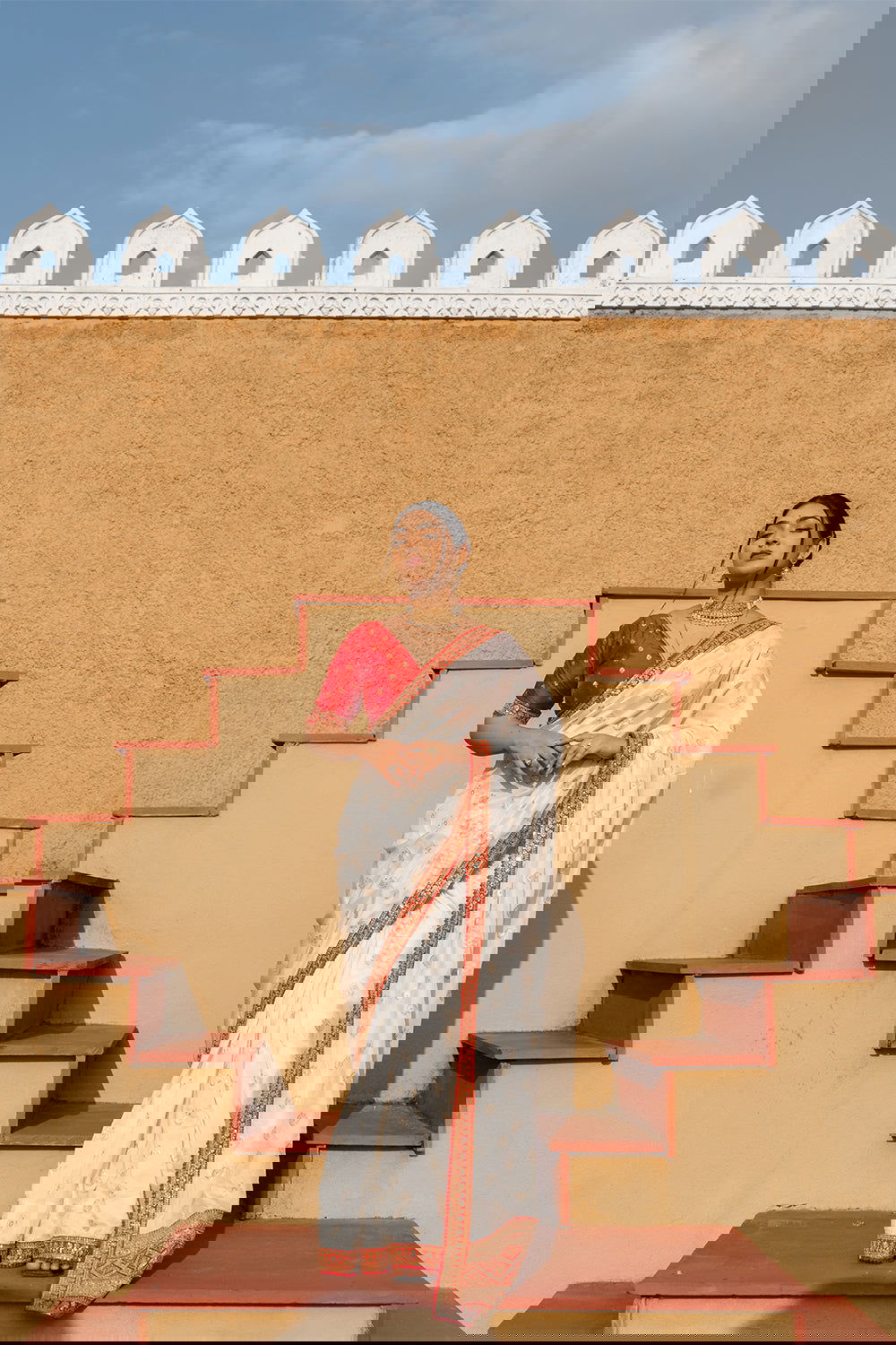 Cream Silk Saree with Golden Buti Work and Rich Red Zari Border - Mayrake.in