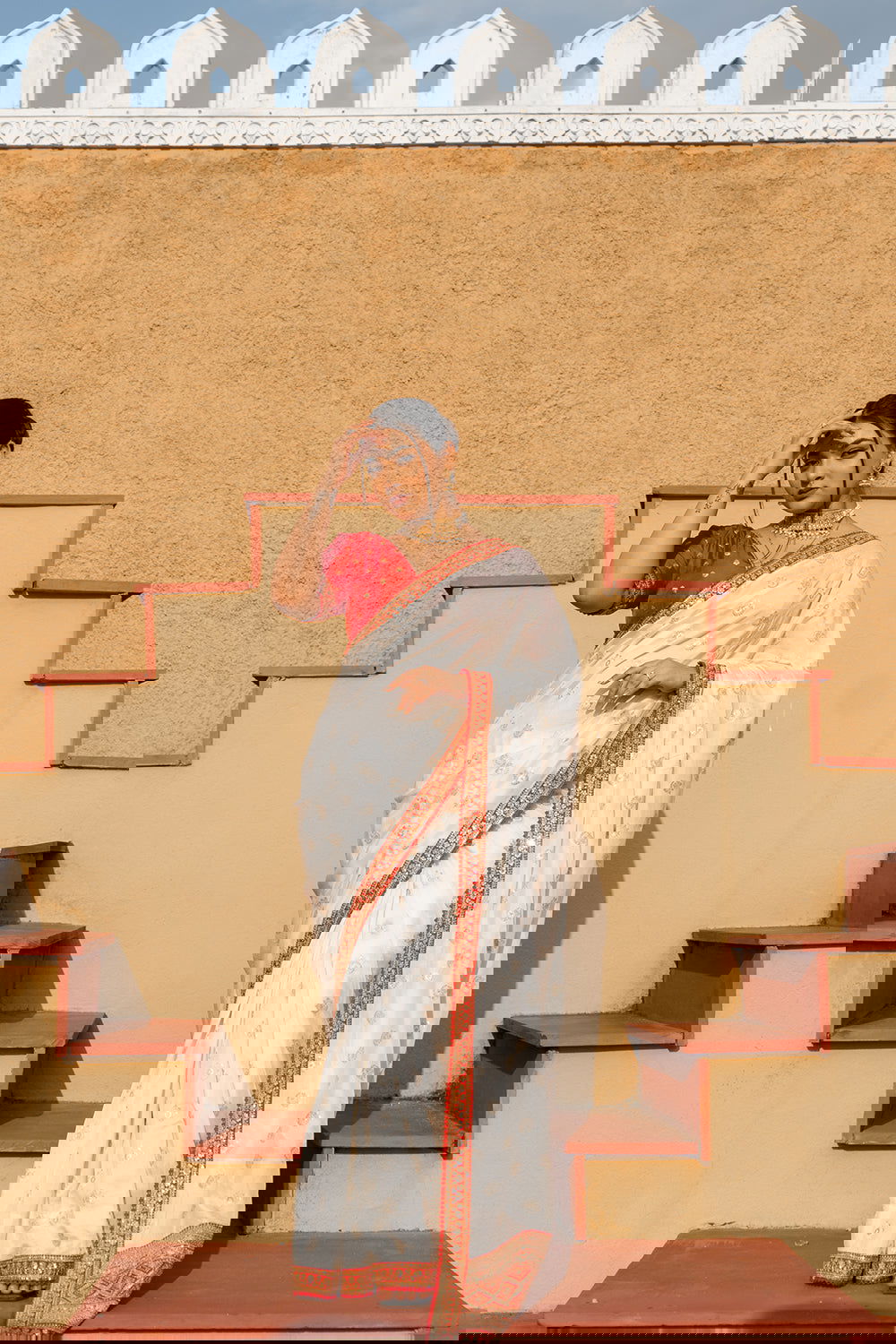 Cream Silk Saree with Golden Buti Work and Rich Red Zari Border - Mayrake.in