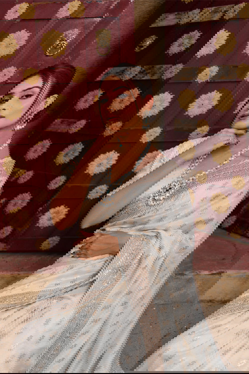 Cream Silk Saree with Golden Buti Work and Rich Zari Border - Mayrake.in