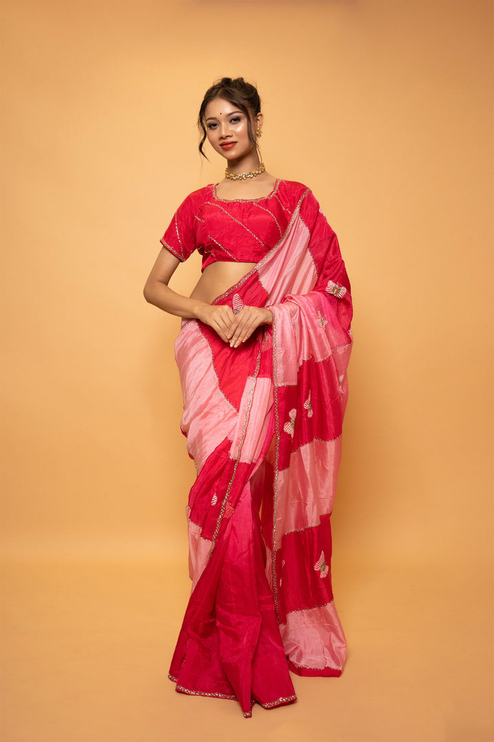 Elegant Fuchsia Pink and Rose Pink Saree with Stitched Designer Blouse - Mayrake