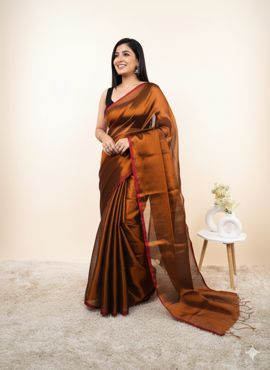 Mustard Gold Khadi Cotton Tissue Saree