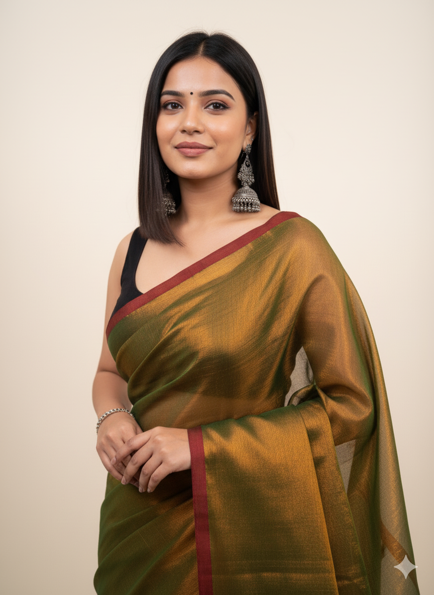 Elegant Shimmer Mustard Gold  Khadi Cotton Tissue Handloom Saree - Mayrake.in