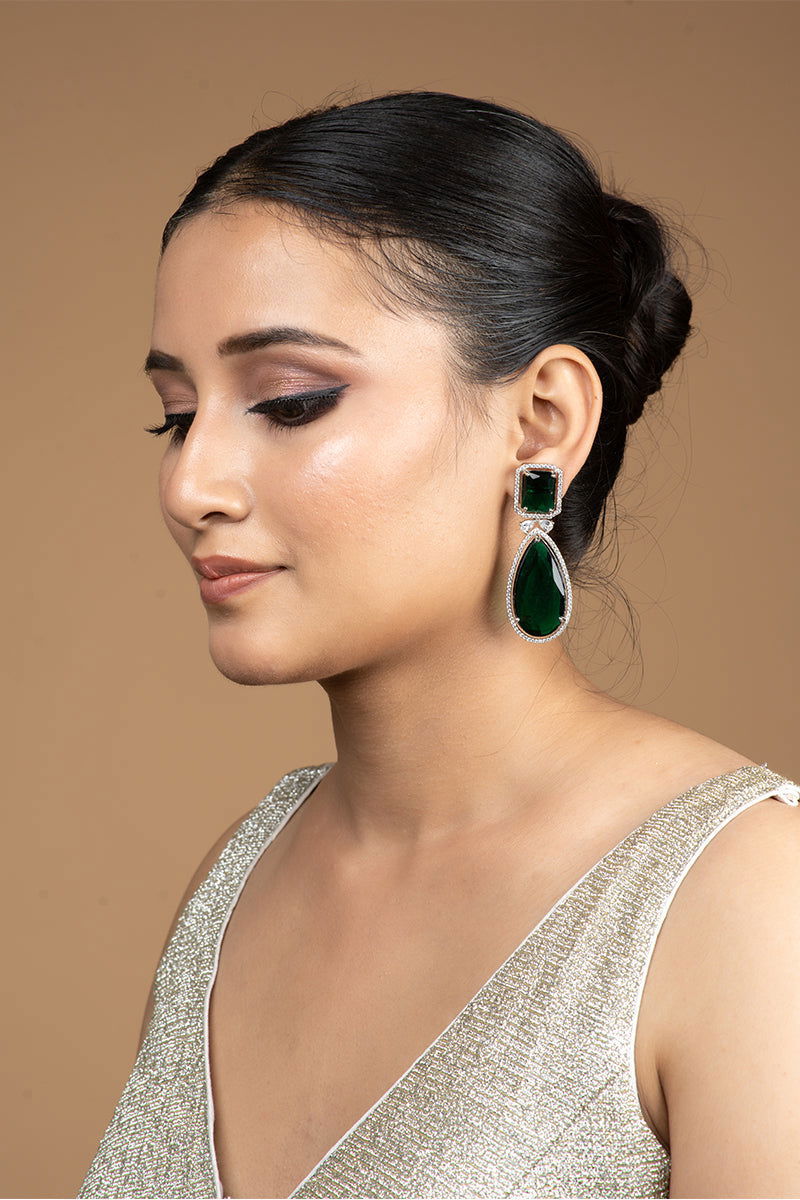 Emerald Green AD Teardrop Stones Earrings - Mayrake.in
