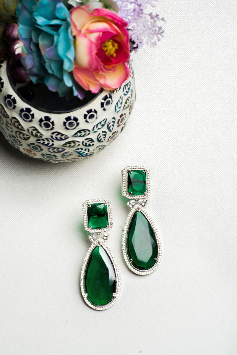 Emerald Green AD Teardrop Stones Earrings - Mayrake.in