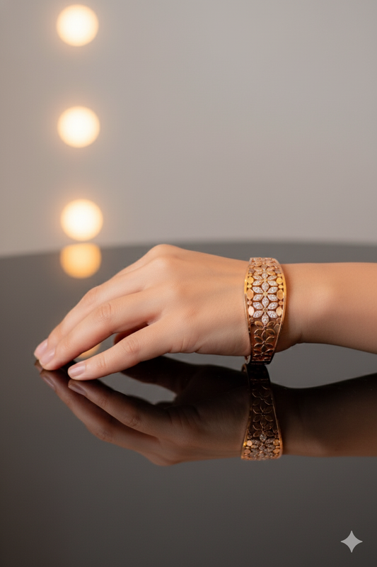 Mayrake Rose Gold Erratic Flower Cut-Out AD Bracelet Jewellery