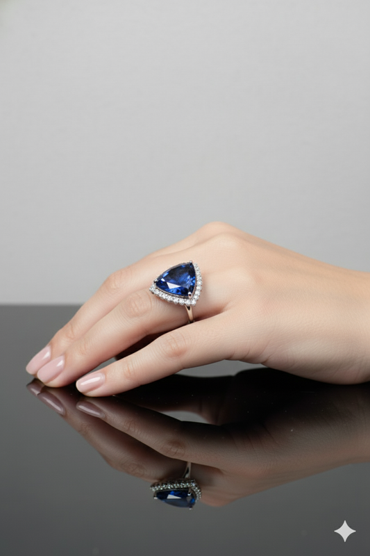 Round Blue-Colored Stone American Diamond Ring Jewellery