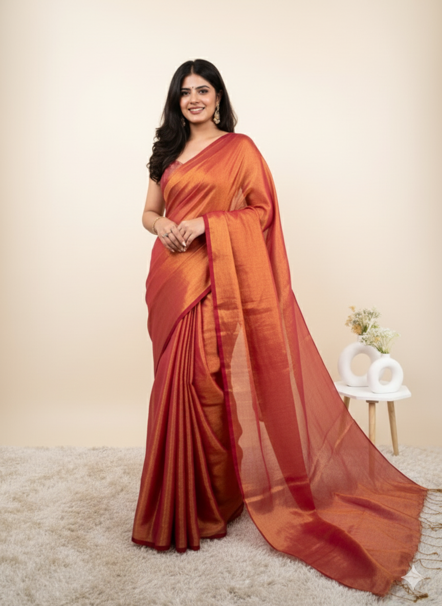 Mustard Gold Khadi Cotton Tissue Saree