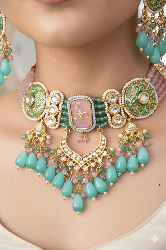 Multicolor Stone Mixed Metal Choker Jewellery Set