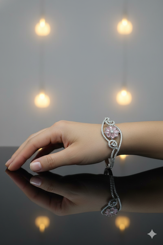 Sparkling AD Jewellery Bracelets with Pink Stones and Elegant Link Lock Design
