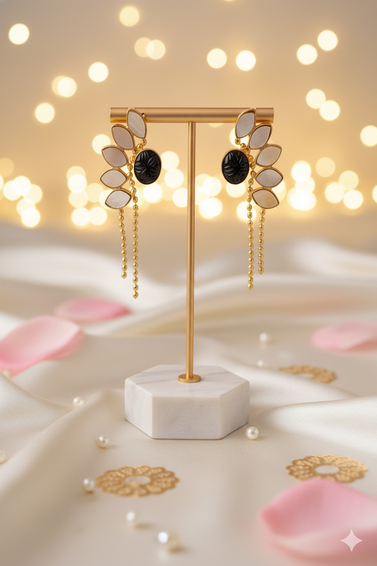 Modern Matte Finish Earrings Jewellery with Green Kundan Work