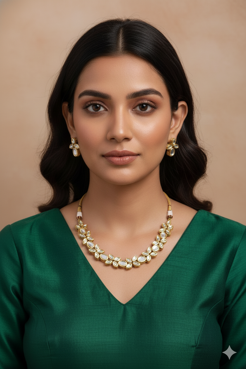 Gold Finish Kundan Flower Pattern Choker Jewellery