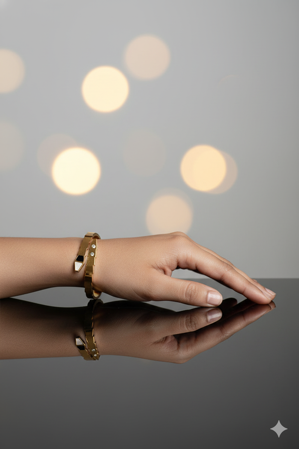 Premium Adjustable Metallic Jewellery Bracelets with Black and White Patch Design