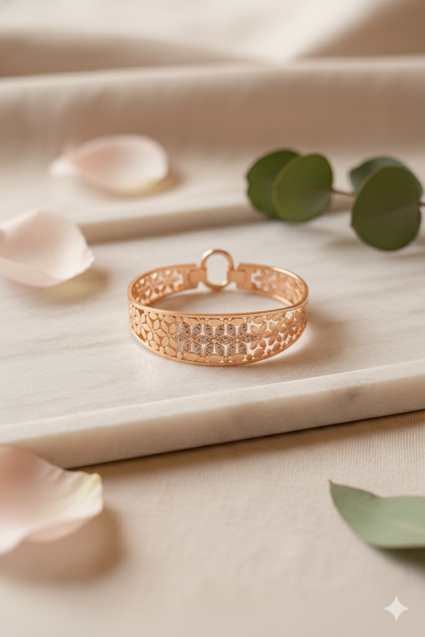 Mayrake Rose Gold Erratic Flower Cut-Out AD Bracelet Jewellery