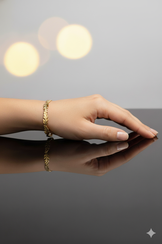 Premium Stainless Steel Cuff Jewellery Bracelet with Leaf Design