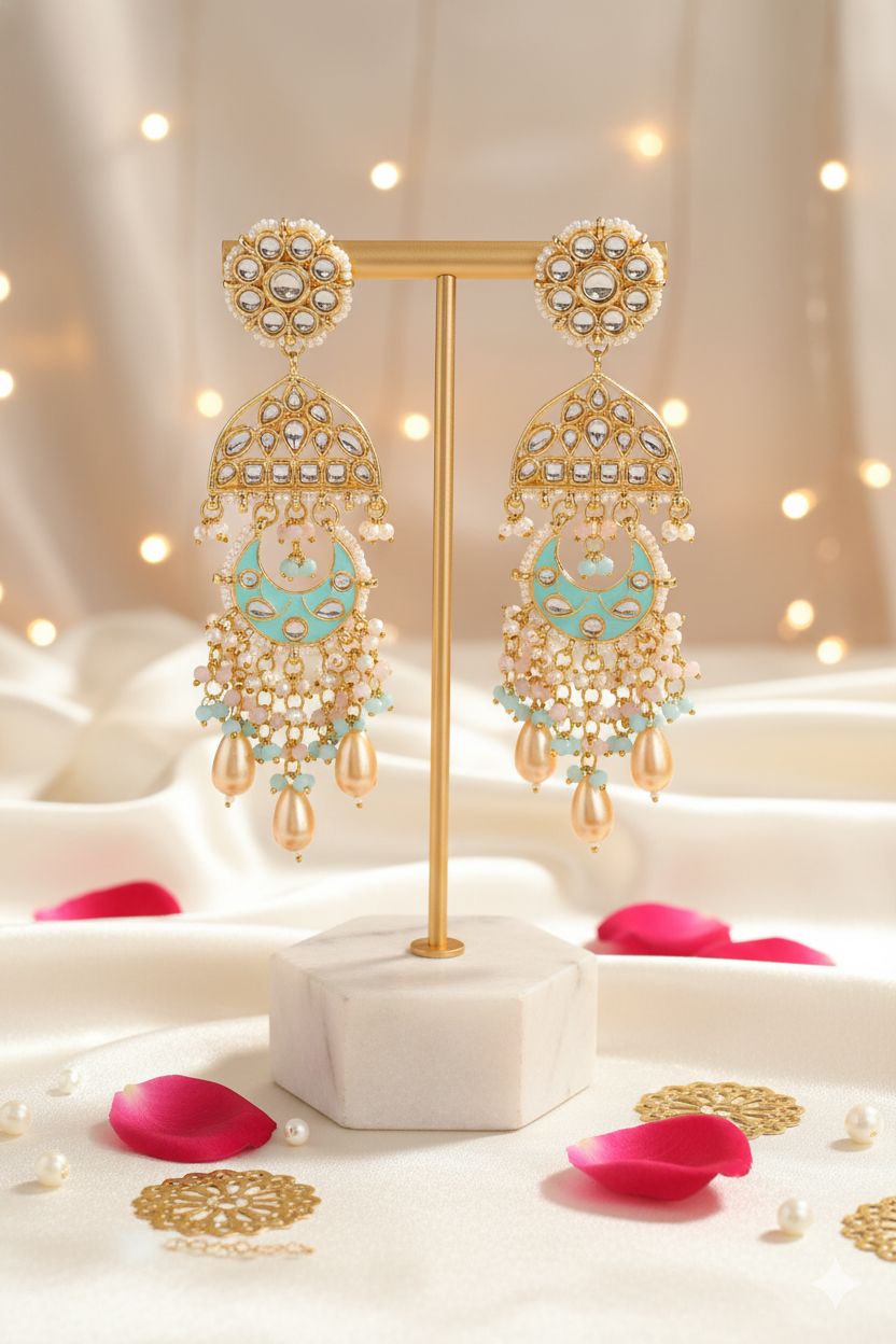 Mixed Metal Dangler Earrings Jewellery with Kundan Work and Pearl Accents