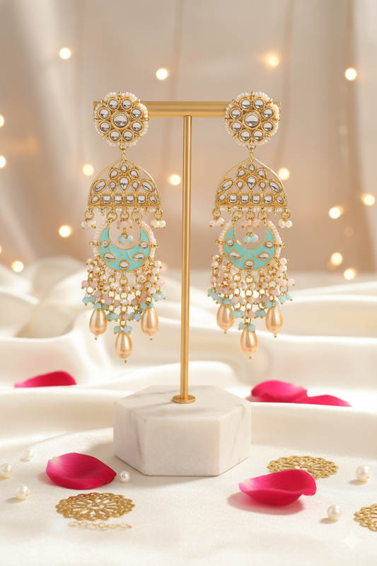 Mixed Metal Dangler Earrings Jewellery with Kundan Work and Pearl Accents
