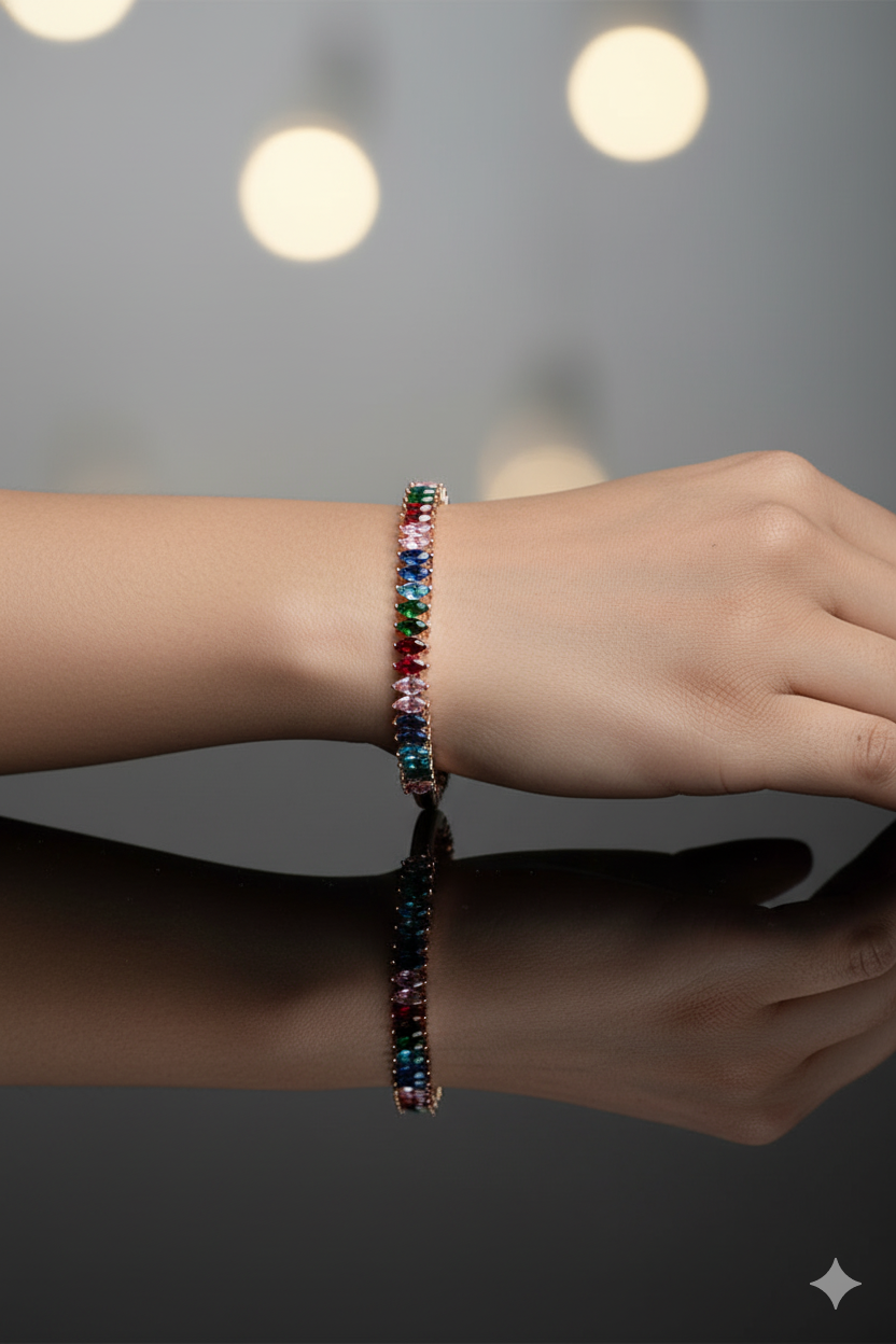 Copper Link Lock Jewellery Bracelet with Multicolor Stones