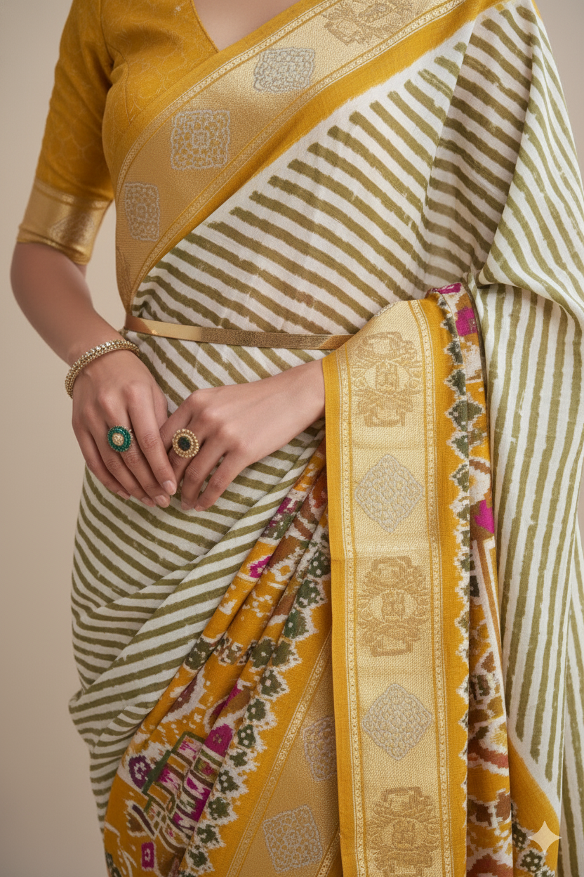Yellow Raw Silk Saree with Silver Zari Border