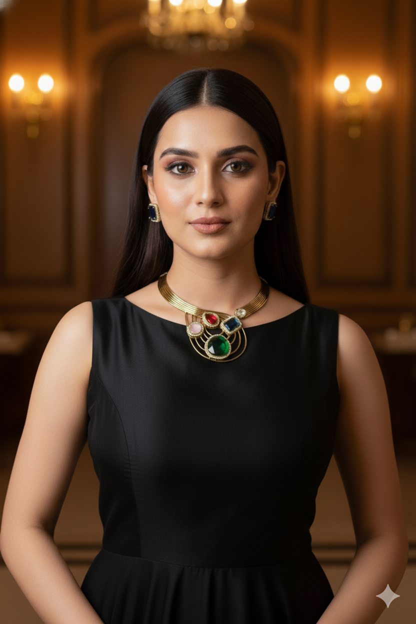 Multi-Stone Hasli Style Blue Stone Earrings Necklace Jewellery