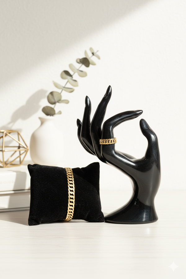 Premium Steel Check Pattern Cuff Jewellery Bracelet with Matching Ring