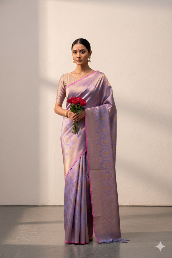 Two-Tone Light Purple Weaving Silk Saree with Contrast Selvage Border
