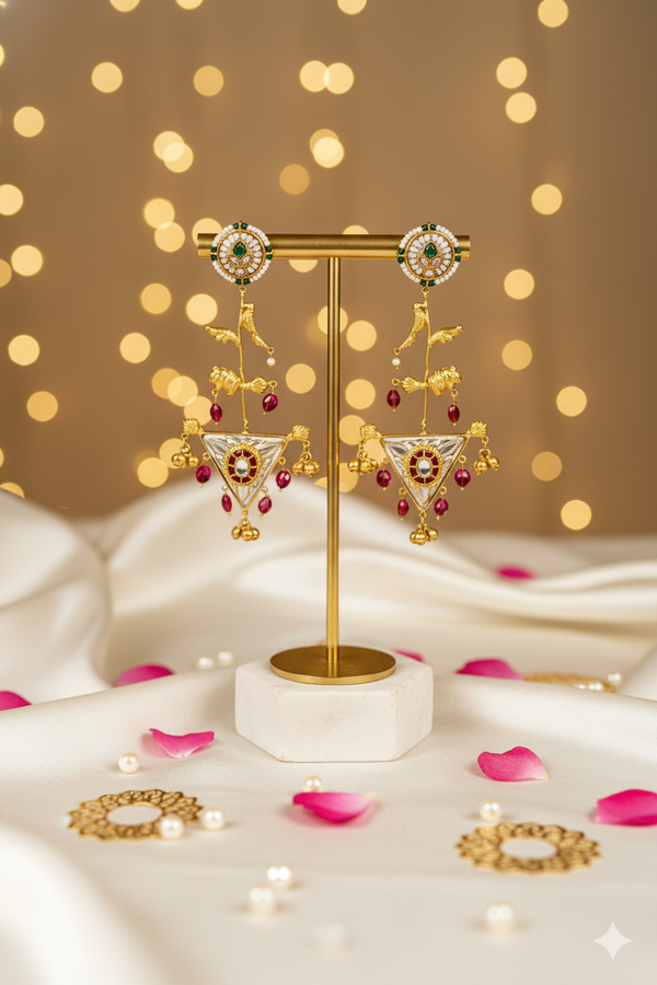 Mixed Metal Dangler Jewellery Earrings with Kundan Work and Pearls