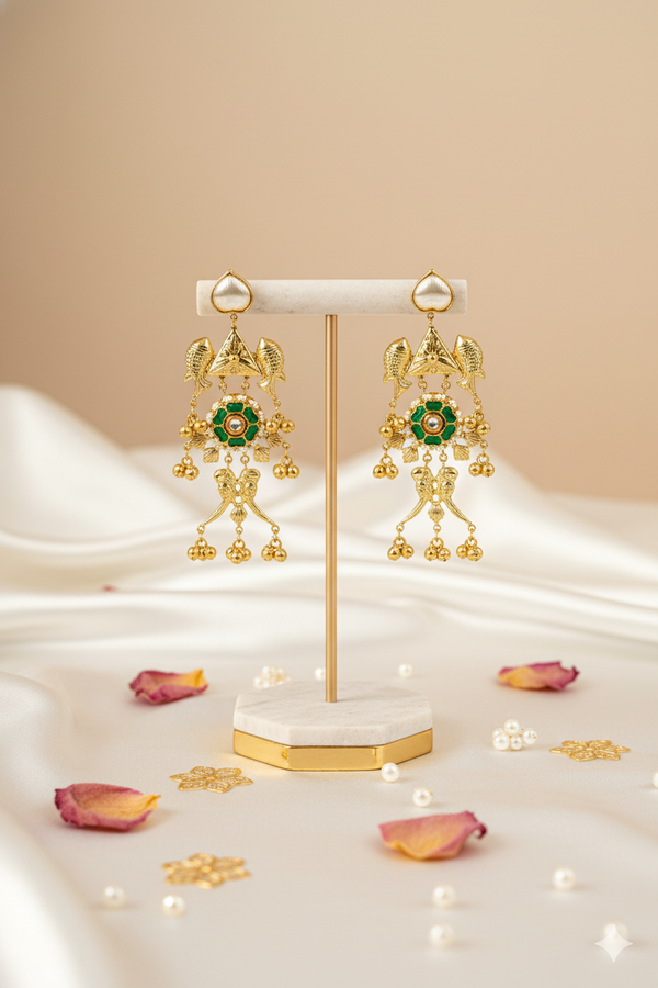 Mixed Metal Dangler Earrings Jewellery with Kundan Work and Pearl Accents