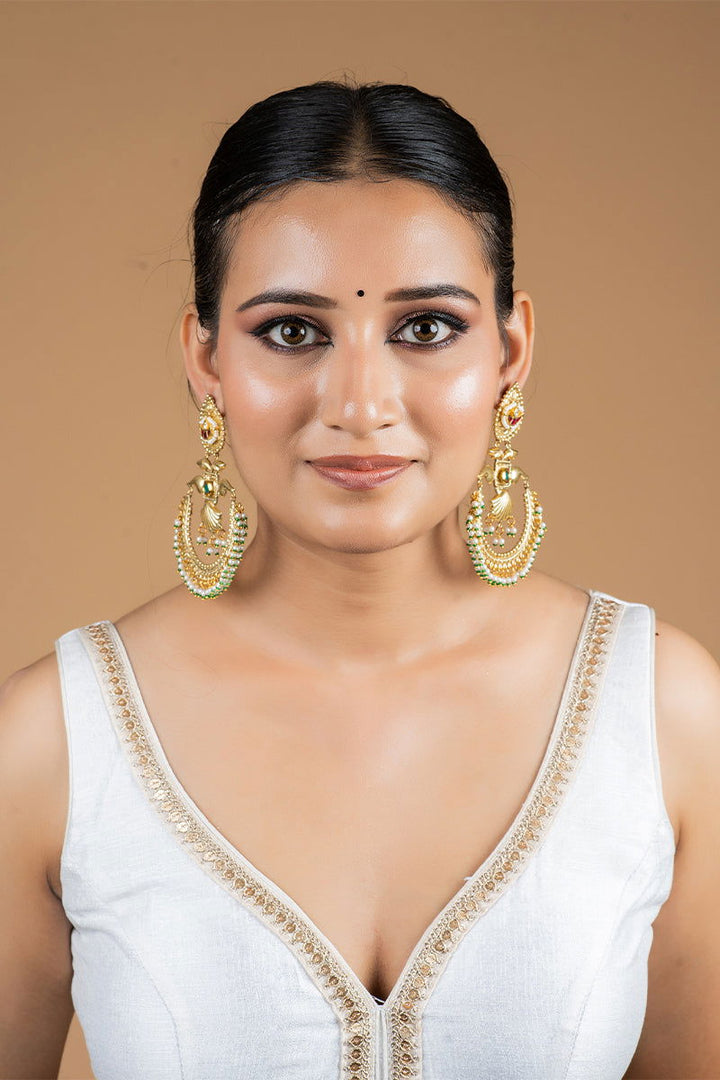 Gold Chand Bali Mixed Metal Kundan Work and Pearls Earrings - Mayrake.in